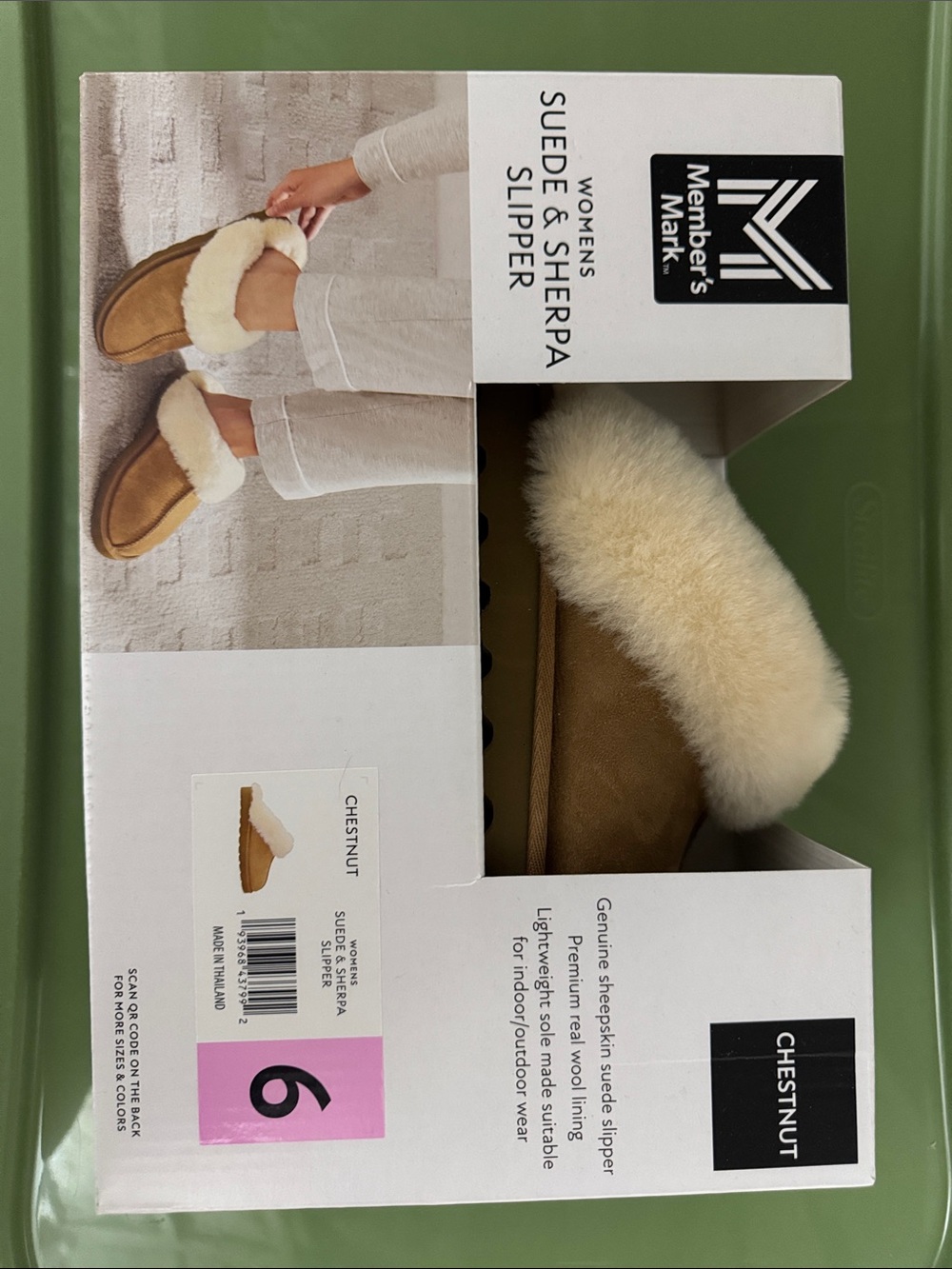Member's Mark Chestnut genuine Suede Sherpa’s Slippers 6 fits like 7.5/8